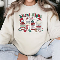 Medical Vials Tree Sweatshirt, Silent Night Nurse Christmas Sweatshirt, Humorous ICU Healthcare Holiday Sweater, RN Appreciation Crewneck