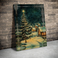 Snowy Winter Landscape Print, Vintage Christmas Village Canvas Wall Art, Christmas Tree Canvas, Comfy Christmas Village Decor, Holiday Present