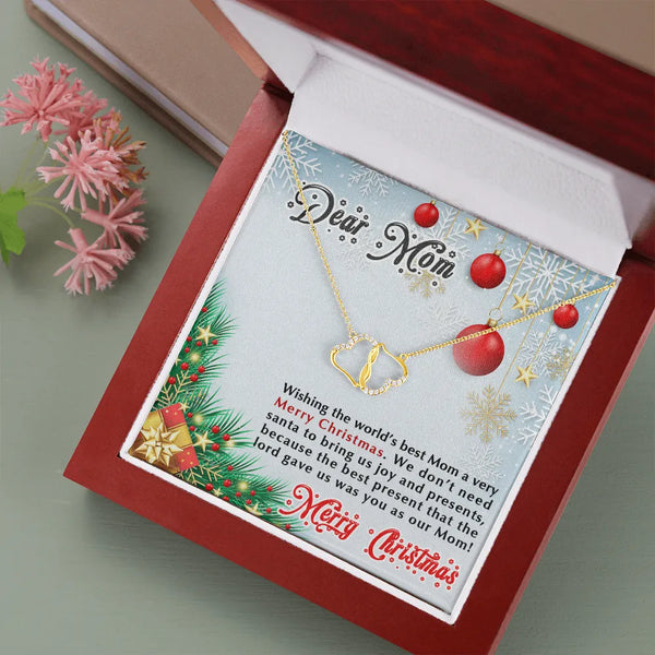 Everlasting Love Diamond Pendant Necklace, Solid 10k Gold Heart Necklace for Mom, Mahogany LED Gift Box, Luxury Christmas Mom