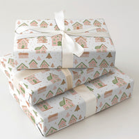 Whimsical Christmas Village Wrapping Paper, Pastel Gingerbread House Gift Wrap, Holiday Winter Present Paper, Xmas Gift Wrapping Paper Roll
