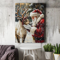 Winter Forest Canvas Wall Art, Santa Claus Reindeer Canvas Print, Festive Christmas Canvas Decor, Holiday Wall Hanging, Winter Xmas Present
