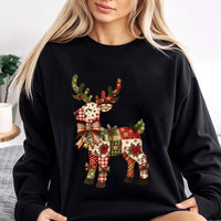 Floral Reindeer Shirt, Patchwork Reindeer Sweatshirt, Festive Christmas Reindeer Sweater, Comfy Holiday Crewneck Sweatshirt, Present for Her