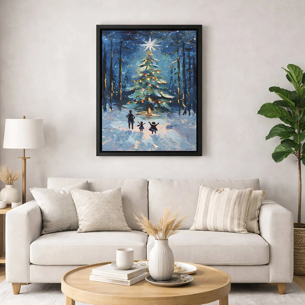 Snowy Pine Forest Impasto Canvas Wall Art, Winter Christmas Tree Canvas Print, Festive Holiday Canvas Painting, Comfy Winter 