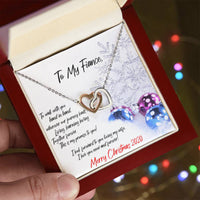 Cubic Zirconia Linked Hearts Pendant, Fiance Promise Interlocking Hearts Necklace, Polished Surgical Steel Christmas Jewelry Present