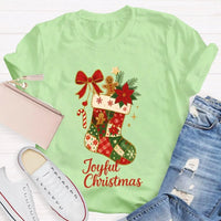 Retro Festive Pattern Tee, Christmas Bows and Holiday Socks Shirt, Adorable Christmas Graphic T-Shirt, Comfy Winter Holiday Present
