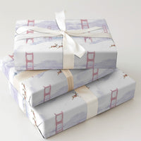 Golden Gate Bridge Gift Wrap, San Francisco Christmas Wrapping Paper, Watercolor Reindeer Wrapping Paper, California Holiday Gift Wrap