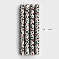 Candy Cane Holly Gift Wrapping Paper, Fox Christmas Wrapping Paper, Adorable Winter Fox Wrap Paper, Holiday Gift Wrap, Whimsical Xmas Present