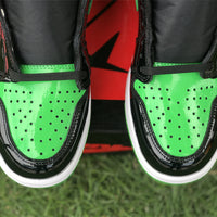 High Top Sneakers, Black Green Colorway, Patent Leather Footwear, Lace Up Design, Casual Gift for Sneaker Fans