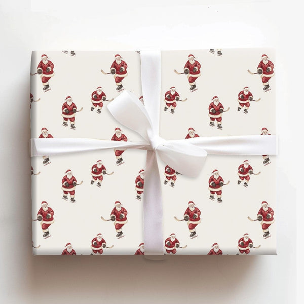 Ice Hockey Christmas Gift Wrap, Hockey Santa Wrapping Paper, Festive Sports Holiday Wrapping Paper, Santa Skater Gift Wrap Ro