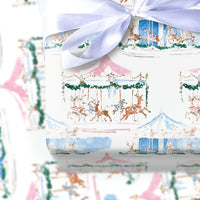 Whimsical Holiday Gift Wrap, Watercolor Reindeer Carousel Wrapping Paper, Festive Winter Festival Paper, Adorable Christmas Present Gift Wrap