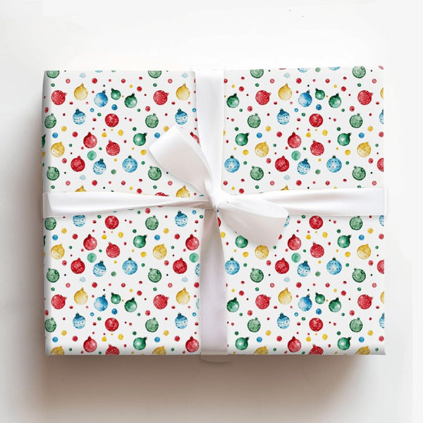 Festive Holiday Baubles Gift Wrap, Watercolor Christmas Ornament Wrapping Paper, Colorful Xmas Wrapping Paper, Winter Present
