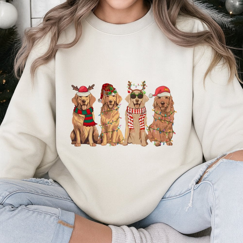 Christmas Dog Lights Crewneck, Golden Retriever Christmas Sweatshirt, Golden Retriever Graphic Pullover, Dog Lover Christmas Sweatshirt