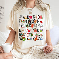 Adorable Holiday ABC Shirt, Christmas Alphabet T-Shirt, School Teacher Christmas Shirt, Festive Educator Graphic Tee, Xmas Holiday Apparel