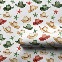 Cowboy Hat Holiday Gift Wrap Roll, Western Christmas Wrapping Paper, Rustic Country Xmas Wrapping Paper, Western Holiday Gift Wrap Paper