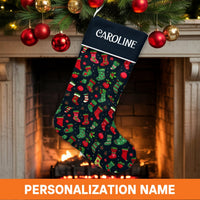 Custom Name Holiday Stocking, Personalized Red and Green Ornament Christmas Stocking, Festive Xmas Stocking, Family Holiday Decor Present