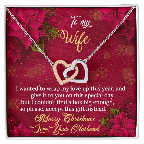 Christmas Necklace for Wife, Wife Interlocking Hearts Necklace, Romantic Holiday Heart Necklace, Double Heart Pendant Jewelry