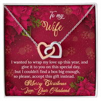 Christmas Necklace for Wife, Wife Interlocking Hearts Necklace, Romantic Holiday Heart Necklace, Double Heart Pendant Jewelry, Present for Her