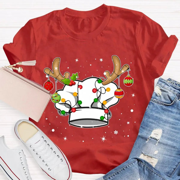Humorous Holiday Baker Cook Shirt, Christmas Chef Hat Snowflake T-Shirt, Christmas Cooking Lights Tee, Kitchen Baking Christm