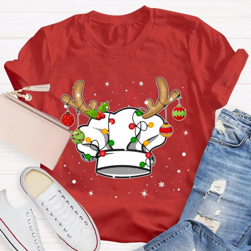 Humorous Holiday Baker Cook Shirt, Christmas Chef Hat Snowflake T-Shirt, Christmas Cooking Lights Tee, Kitchen Baking Christmas T-Shirt