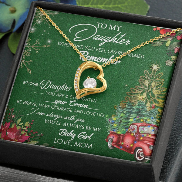 Forever Love Pendant Necklace, To My Daughter Heart Necklace, 14K Gold Heart Necklace, Meaningful Christmas Present for Daugh