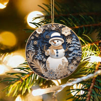 Faux Paper Art Snowman Ornament, Quilled Paper Snowman Christmas Ornament, Winter Holiday Tree Ornament, Ceramic Xmas Tree Decor, Adorable Present