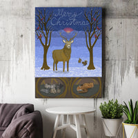 Winter Deer Forest Canvas Wall Art, Merry Christmas Woodland Animal Canvas, Holiday Wildlife Canvas Print, Rustic Xmas Wall Decor Present