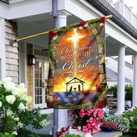 Nativity Scene Yard Flag, Christmas Begins with Christ Garden Flag, Religious Holiday Garden Flag, Double Sided Lawn Decor