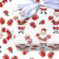 Pom Pom Santa Christmas Gift Wrap, Cheerleader Santa Wrapping Paper, Watercolor Whimsical Present Paper, Humorous Holiday Gift Wrapping Paper