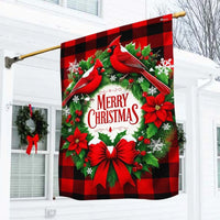Merry Christmas Buffalo Plaid Wreath Yard Flag, Christmas Cardinal Garden Flag, Double-Sided Winter Bird Lawn Flag, Holiday Home Decor