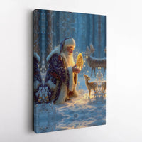 Winter Forest Moose Fawn Painting, Santa Claus Mushroom Canvas Art, Botanical Cottagecore Christmas Print, Digital Download