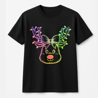 Coquette Bow Holiday T-Shirt, Neon Reindeer Christmas T-Shirt, Retro Adorable Deer Graphic Tee, Festive Girly Winter Top, Xmas Reindeer T-Shirt