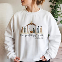 The Greatest Present of All Christmas Sweater, Nativity Scene Sweatshirt, Religious Christian Crewneck, Holiday Faith Sweatshirt, Present for Her