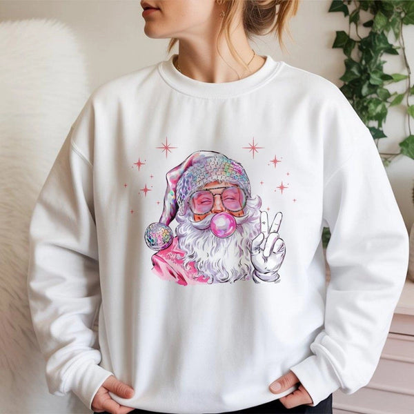 Bubblegum Christmas Sweatshirt, Retro Disco Santa Sweatshirt, Festive Disco Holiday Crewneck, Vintage Xmas Pullover, Disco Sa