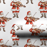 Watercolor Musical Wrapping Paper Roll, Santa Playing Violin Wrapping Paper, Classical Musician Gift Wrap, Christmas Santa Wrapping Paper