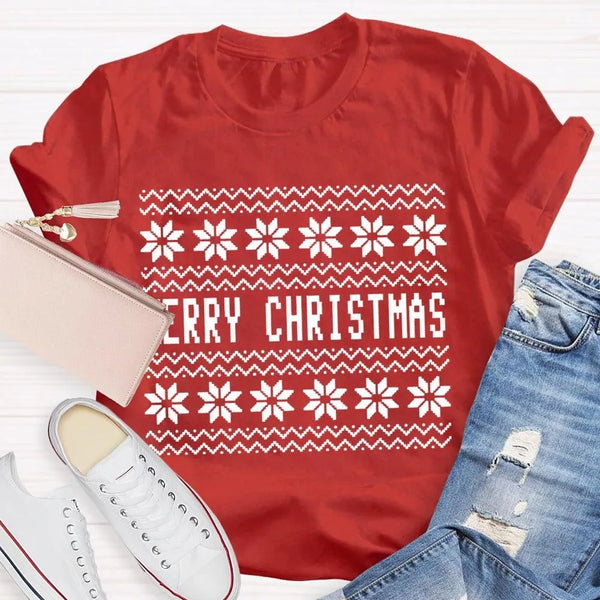 Floral Christmas Flower Shirt, Merry Christmas Waves T-Shirt, Adorable Holiday Graphic Tee, Retro Botanical Xmas Shirt, Festi
