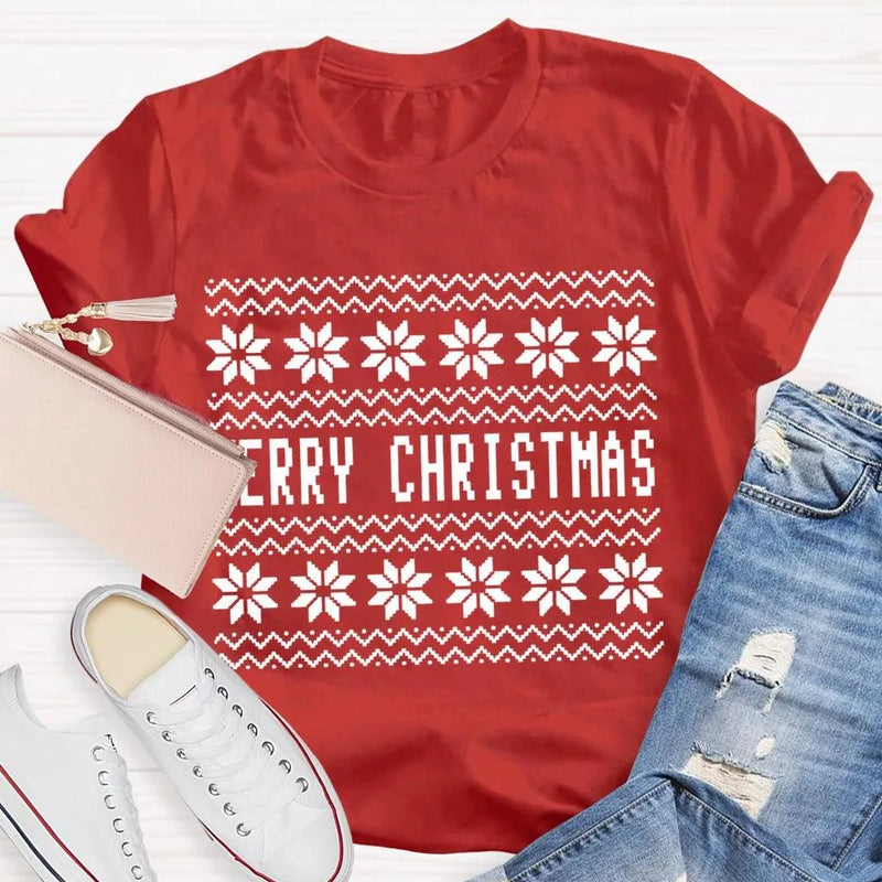 Floral Christmas Flower Shirt, Merry Christmas Waves T-Shirt, Adorable Holiday Graphic Tee, Retro Botanical Xmas Shirt, Festive Christmas Present