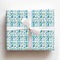 Blue Green Christmas Gift Wrap, Watercolor Pine Forest Wrapping Paper, Winter Tree Pattern Wrapping Paper, Holiday Season Present Wrap