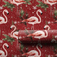 Red Snowy Flamingo Gift Wrap, Tropical Christmas Wrapping Paper, Pink Flamingo Holiday Wrapping Paper, Festive Seasonal Present Gift Wrap
