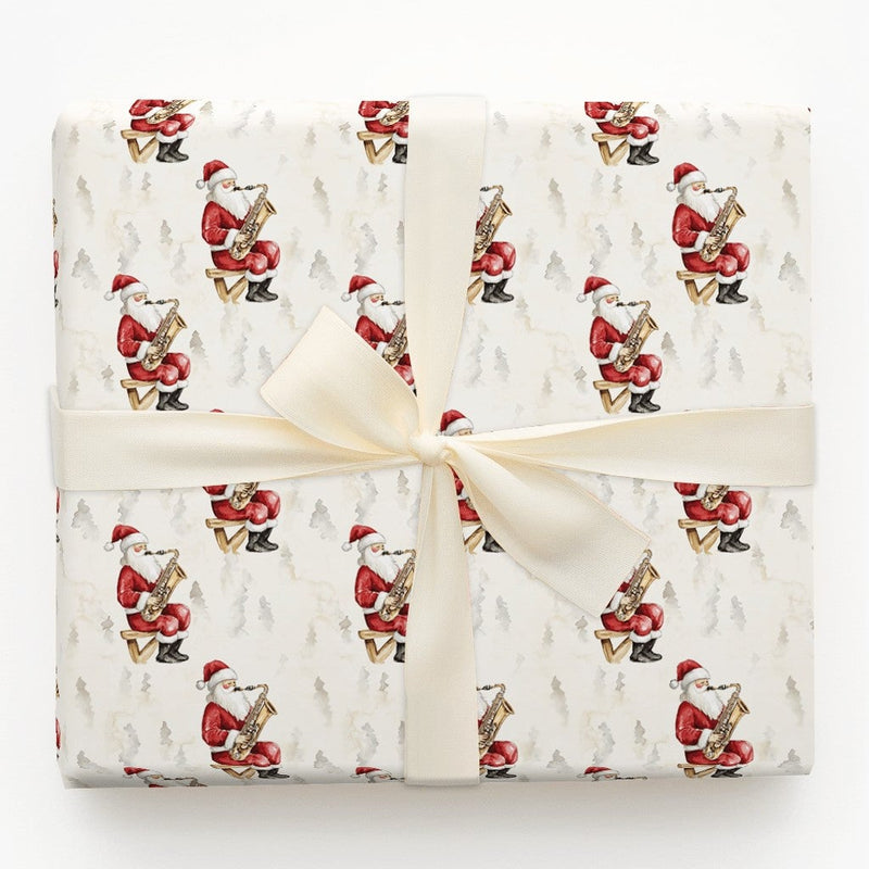 Watercolor Jazz Christmas Gift Wrap, Santa Playing Saxophone Wrapping Paper, Musical Stool Santa Wrapping Paper, Holiday Gift Wrapping Paper