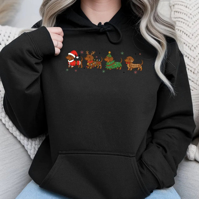 Wiener Dog Hooded Sweatshirt, Christmas Dachshund Hoodie, Dachshund Christmas Hoodie, Santa Reindeer Dachshund Hoodie, Dog Lover Present