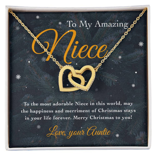 Cubic Zirconia Heart Pendant, Niece Interlocking Hearts Necklace, Polished Surgical Steel Jewelry, Sentimental Christmas Pres