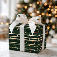 Polka Dot Stripe Gift Wrap, Pine Sprig Christmas Wrapping Paper, Dark Green Festive Wrapping Paper Roll, Elegant Winter Holiday Gift Wrap