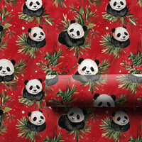 Holly and Berry Gift Wrap, Christmas Panda Bear Wrapping Paper, Red Holiday Wrapping Paper, Adorable Animal Lover Festive Gift Wrap Roll