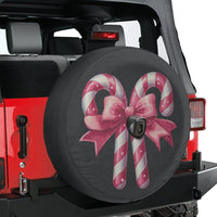 Pink Holiday Bow Tire Cover, Candy Cane Christmas Spare Tire Cover, Festive Xmas Wheel Cover, Waterproof RV Tire Cover, SUV Present