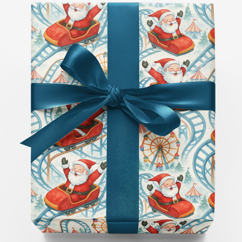 Amusement Park Gift Wrap, Santa on Roller Coaster Wrapping Paper, Whimsical Christmas Wrapping Paper, Humorous Holiday Gift Wrap, Present Wrap