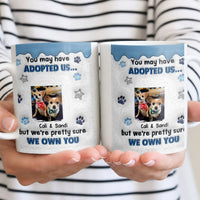 Custom Photo Pet Name Coffee Cup, Humorous Dog Adopted Us Ceramic Mug, Rescue Dog Lover Mug, Christmas Present for Dog Mom and Dog Dad Drinkware