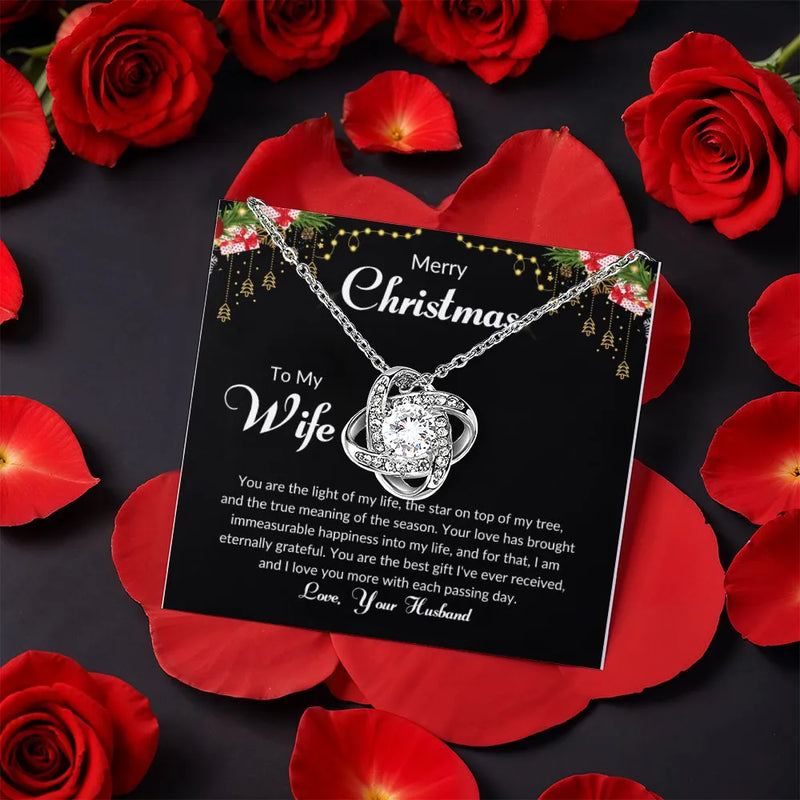 Rotating Rose Box Pendant, Wife Christmas Love Knot Necklace, Romantic Holiday Wife Necklace, CZ Crystal Love Knot Necklace, Christmas Present