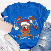 Festive Lights Elk Shirt, Christmas Elk T-Shirt, Holiday Reindeer Tee, Adorable Winter Graphic Tee, Xmas Holiday Apparel Present