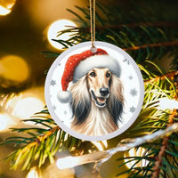 Elegant Dog Breed Ceramic Keepsake, Afghan Hound Santa Hat Christmas Ornament, Pet Holiday Tree Decor, Dog Lover Xmas Present