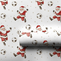 Sports Fan Christmas Gift Wrap, Watercolor Soccer Santa Wrapping Paper, Soccer Player Holiday Paper, Gold Stars Festive Present Wrap Roll